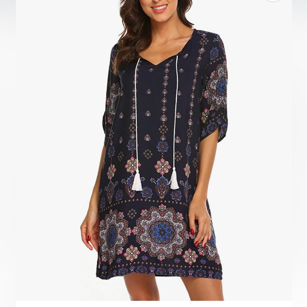 Bohemian tunic dress navy print worn once
